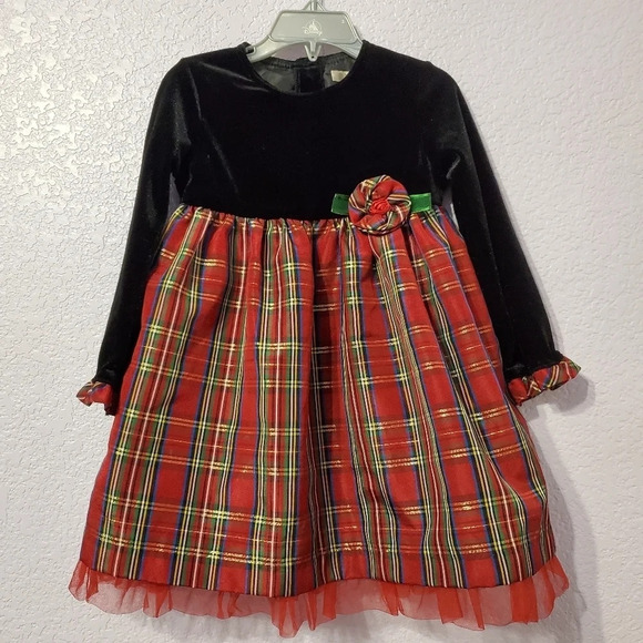 Christmas Holiday Toddler Girl Velvet Plaid Dress 3T - Picture 1 of 6